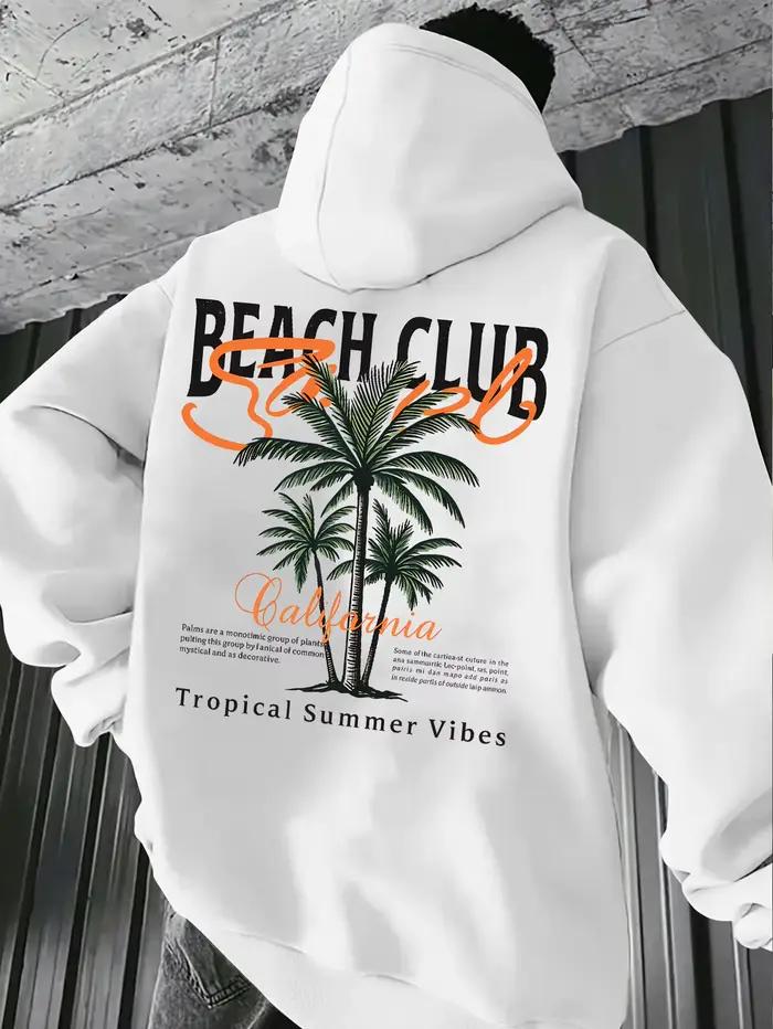 Sweat à capuche décontracté pour homme, imprimé vintage cocotier, coupe ample, pour l'automne et l'h