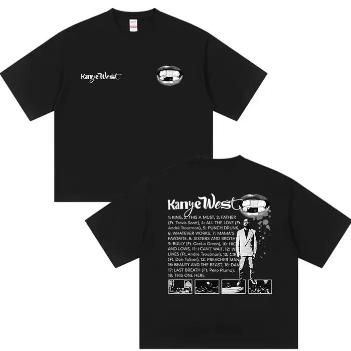 T-shirt graphique Kanye West 2026 Tour Album, T-shirt ample en coton style rétro Y2K pour homme, T-s