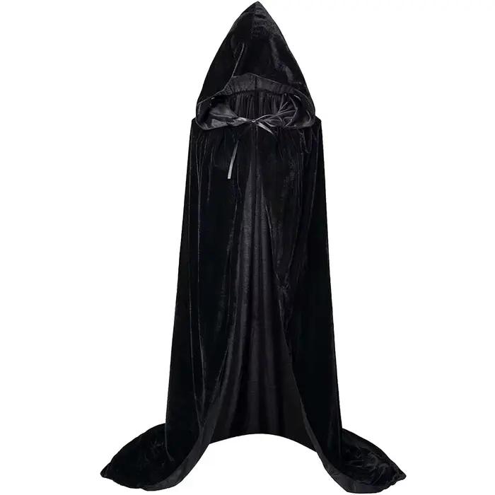 Cape de noël Grim Reaper en velours, longue capuche, unisexe, pour diable, sorcière, magicien, Hallo