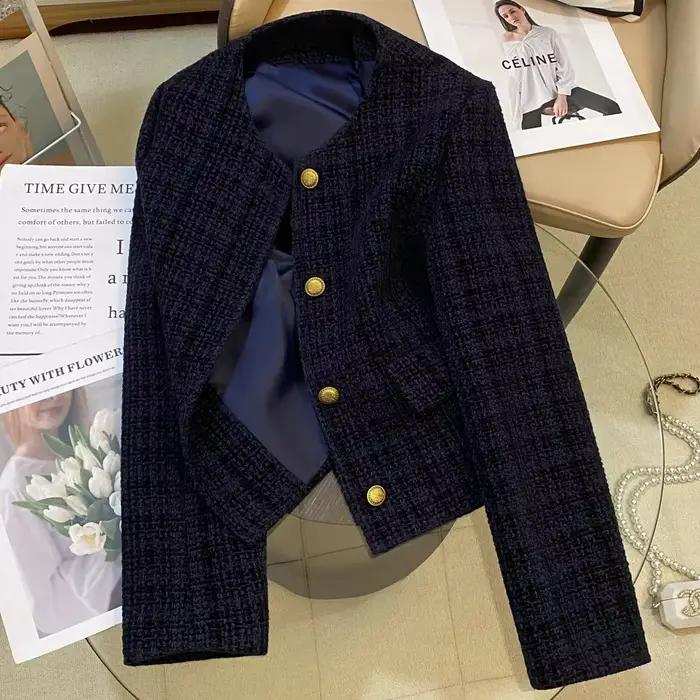 Dames veste courte 2025 printemps automne bleu marine petit parfum dame vêtements d'extérieur Versio