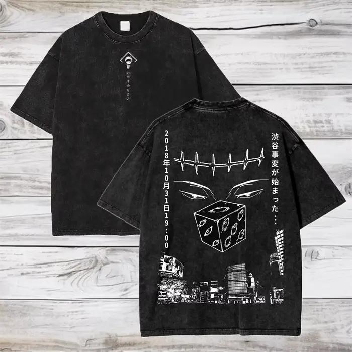 Gojo Satoru Jujutsu Kaisen femmes T-shirt lavé coton T-shirt hommes vêtements été à manches courtes 