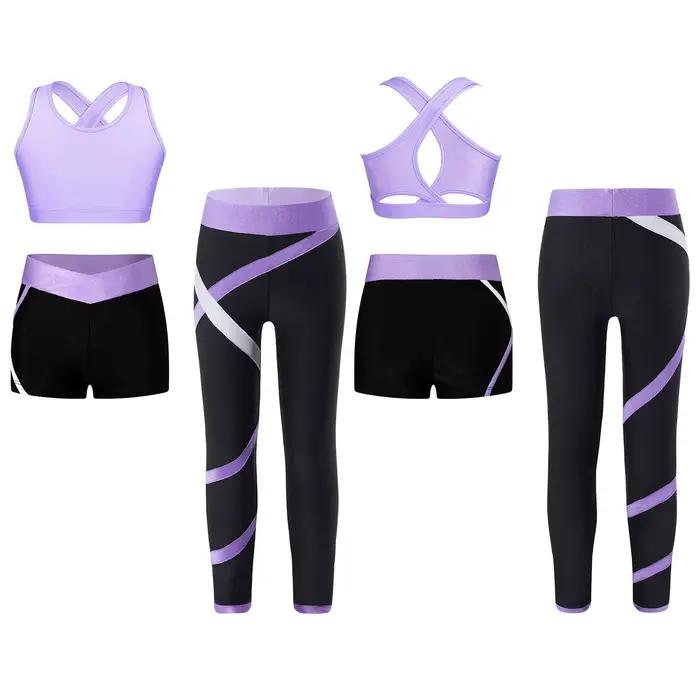 Ensemble de sport de yoga pour filles, 3 pièces, dos croisé, trou de serrure, vernis court, pantalon