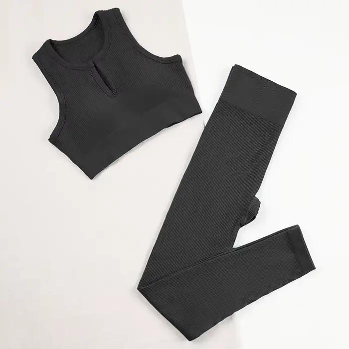 CHRLEISURE – tenue d'entraînement 2 pièces côtelée sans couture pour femme, combinaison de yoga, leg