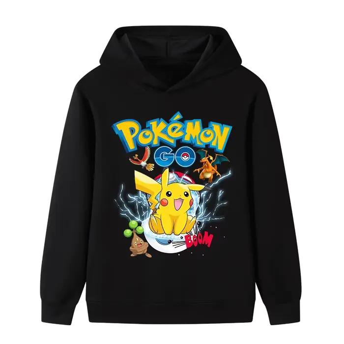 Sweat à capuche imprimé Pokemon Pikachu Fun, haut à manches longues chaud et doux pour enfants, swea