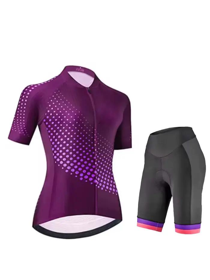 Ensemble de cyclisme VTT pour femmes, maillot à manches courtes, col montant, fermeture éclair intég