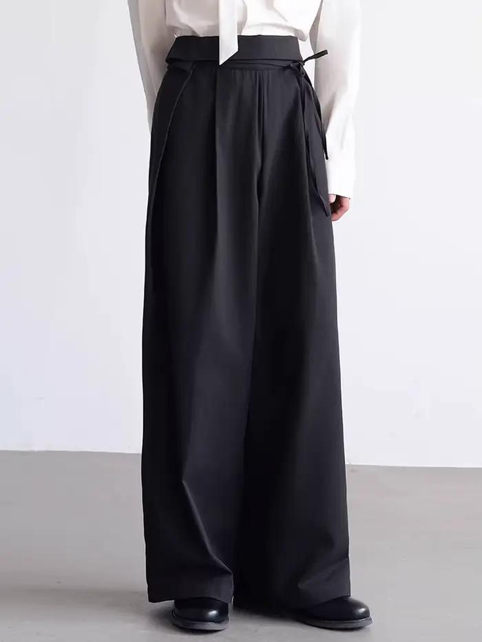 Mauroicardi printemps automne longue ample décontracté Baggy fluide doux noir jambe large pantalon h