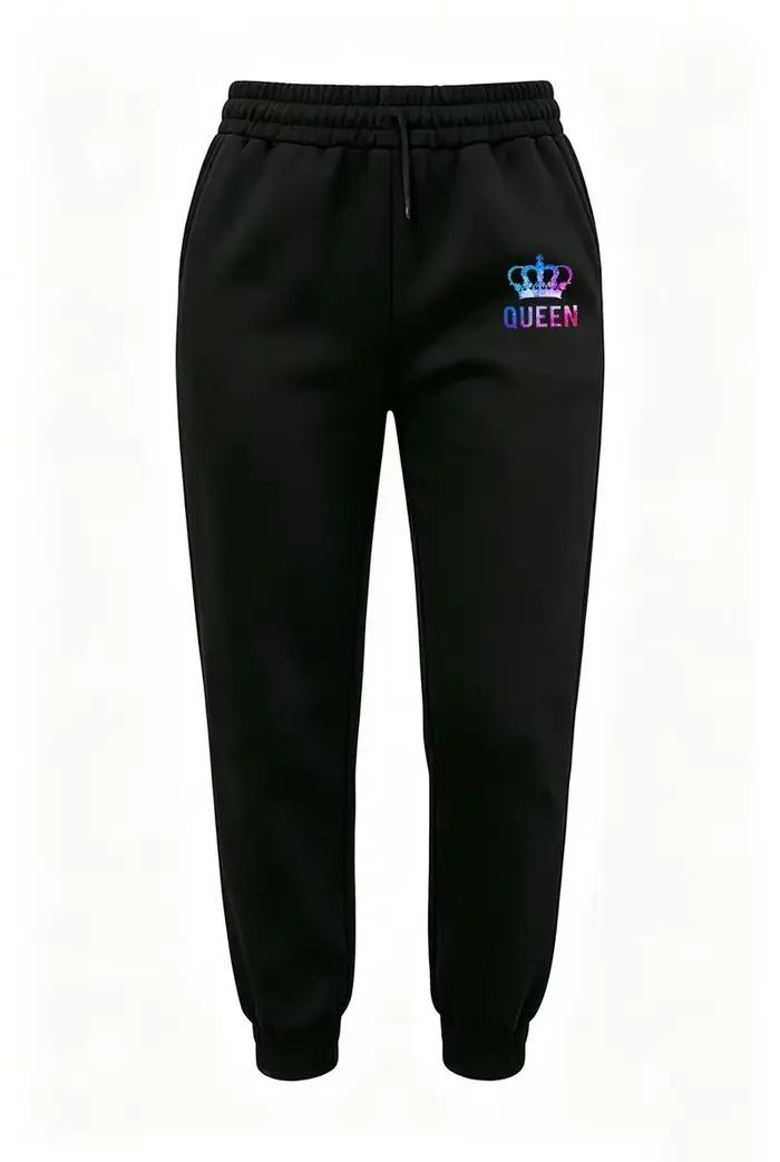 Ensemble décontracté pour femme Queen Printing : Sweat à capuche et pantalon de jogging pour sports 