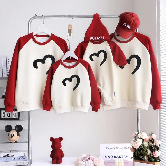 Sweat-shirt de noël pour famille, cœur rouge assorti, pour père, mère, fils, fille, body pour bébé, 