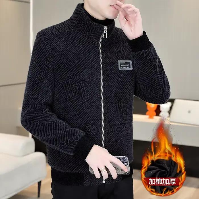 Veste en velours de vison doré pour homme, col montant, manteau en laine, automne-hiver, court, épai