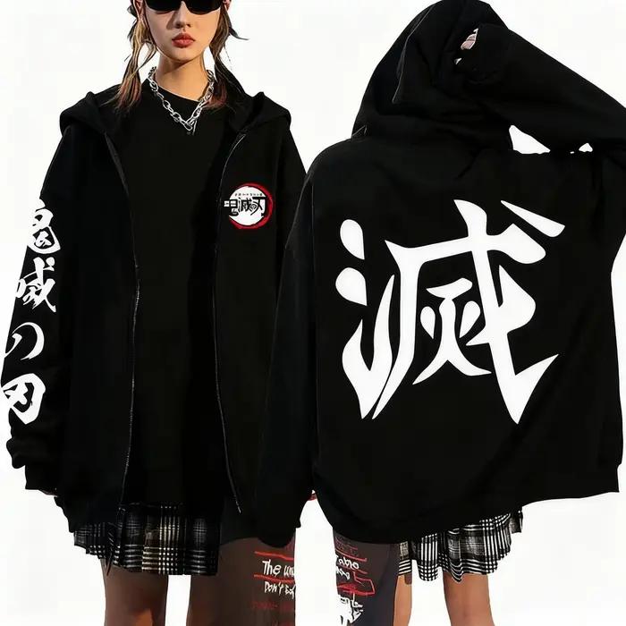 Sweat-shirt à capuche zippé Demon Slayer Anime pour homme et femme, unisexe, streetwear, décontracté