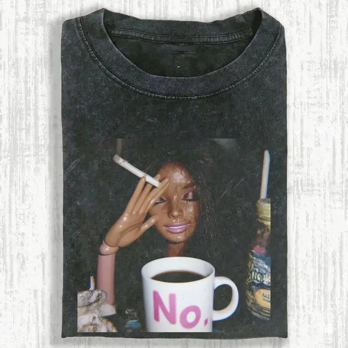 T-shirt rétro années 90 effet vieilli avec motif poupée emoji, motif satirique, amusant et tendance,