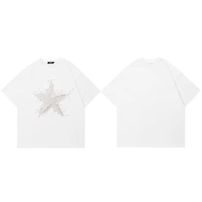 Été 2025 T-Shirt hommes Streetwear éclaboussures lait étoile graphique T-Shirt unisexe décontracté b