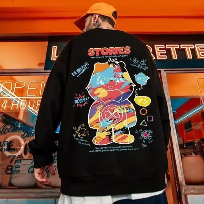 Sweat-shirt surdimensionné pour hommes, ample, Style américain, tendance, couleur Graffiti ours impr