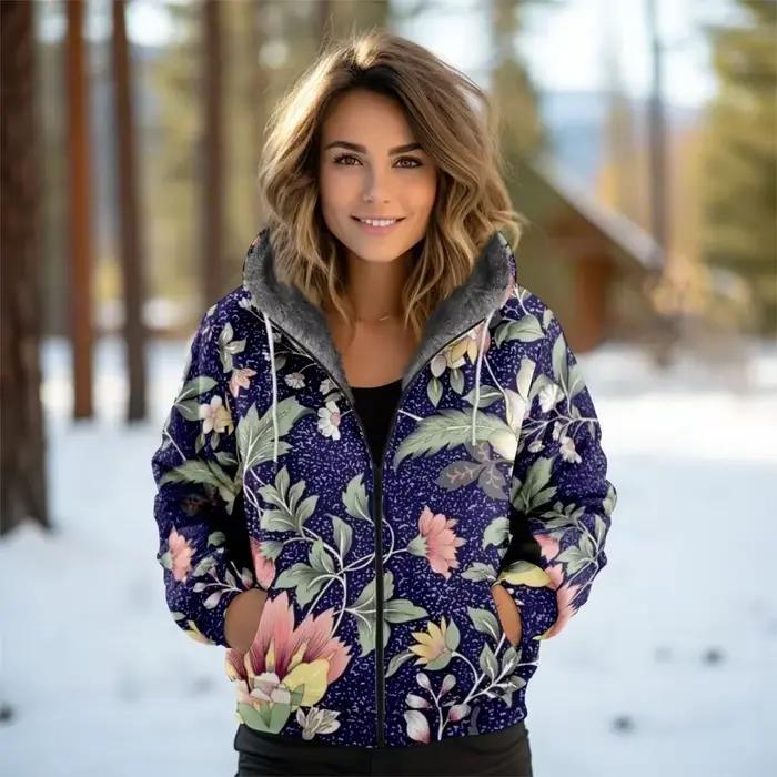 Sweat à capuche zippé à manches longues pour femmes avec sourire floral Lily, veste décontractée, st