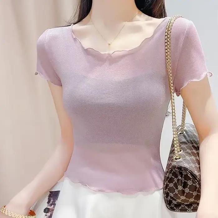 T-shirt manches courtes femme dentelle haut femme Style coréen Emo critiques vêtements Y2k liquidati