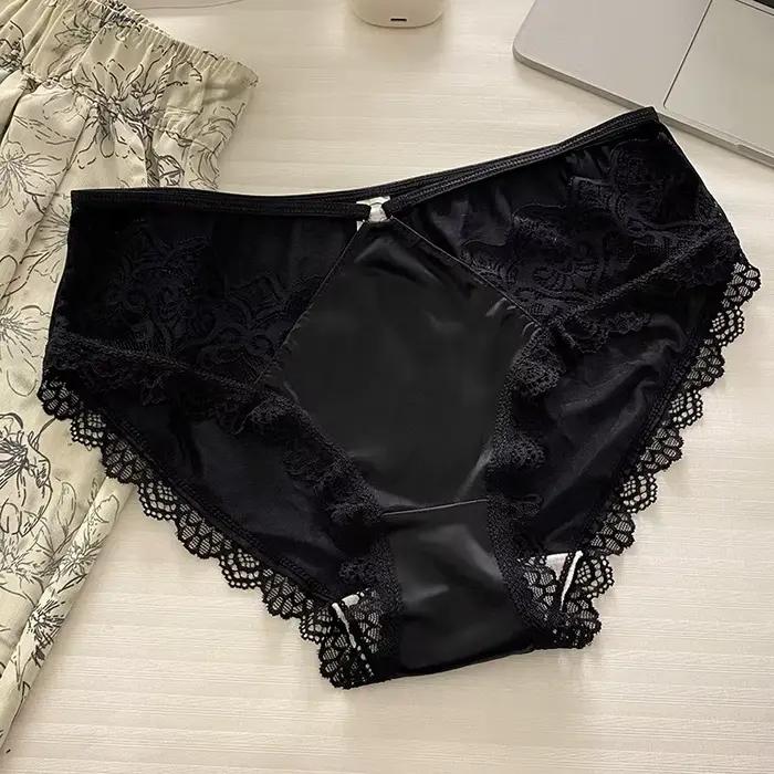 Nouvelles culottes vintage en satin couleur unie, sous-vêtements respirants pour femmes, lingerie se