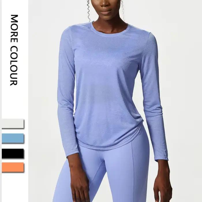 Chemise de Yoga à manches longues pour femmes, plissée sur le côté, ample, haut de gymnastique, resp