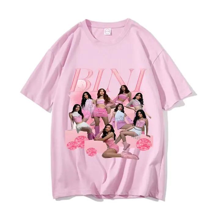 BINI-T-shirt à Manches Courtes en Pur Coton pour Homme et Femme, Streetwear Vintage, Groupe de Bol, 