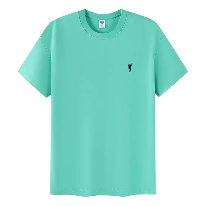 T-shirt homme 100 % coton pur de haute qualité, col rond, manches courtes, broderie poney, mode été 