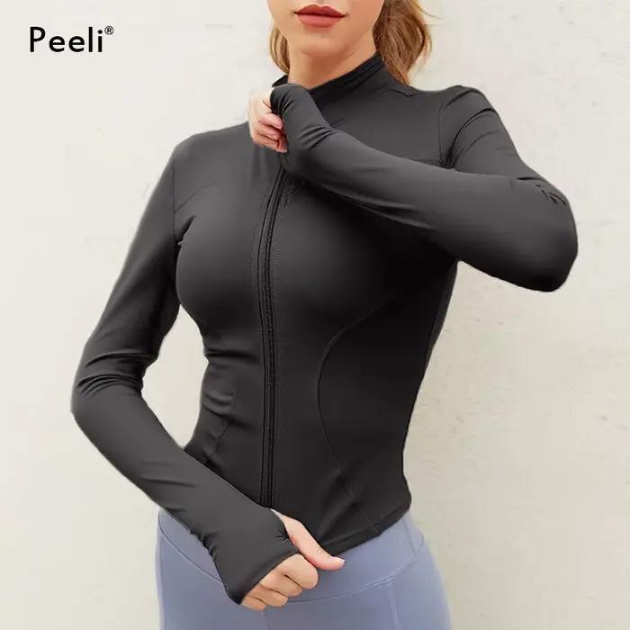 Peeli veste de sport à manches longues femmes fermeture éclair Fitness Yoga chemise hiver chaud haut