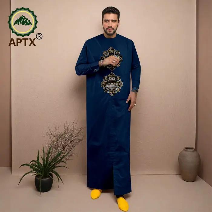 Jubba Thobe pour Homme, Robe Musulmane Brodé à Boutonnage Simple, Coupe Ample, Vêtement Africain pou