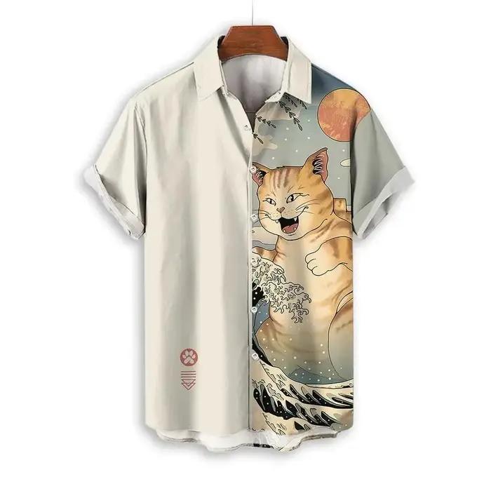Nouveauté Été : T-shirt décontracté à manches courtes pour homme, motif chat samouraï cool, style an