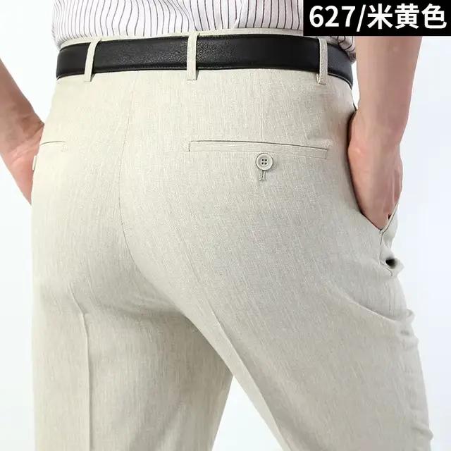 Pantalon d'été en lin blanc pour homme, beige, noir, droit, adt, formel, fjMen, Office Essentials, t