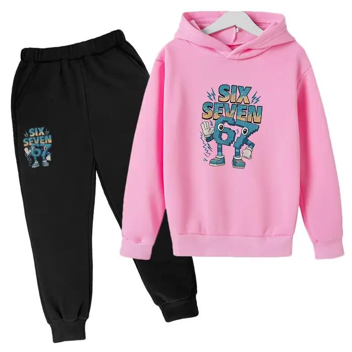 Ensemble de survêtement tendance printemps-automne six-sept meme 67 pour enfants, sweat à capuche + 