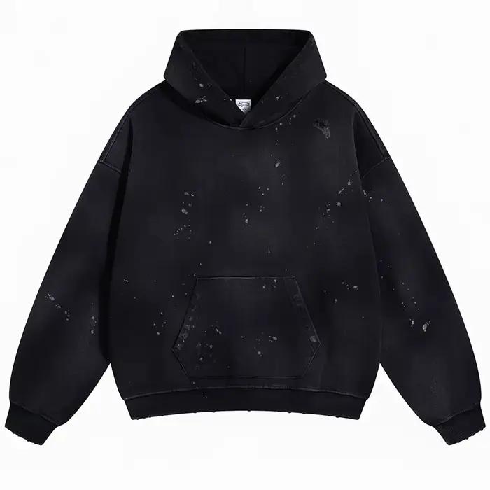 Sweat à capuche Vintage cassé pour hommes, pull surdimensionné Harajuku, décontracté, ample