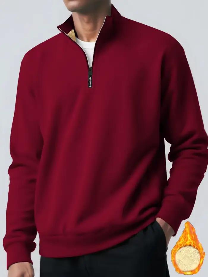 Sweat-shirt d'hiver en velours pour hommes, fermeture éclair, couleur unie, velours d'agneau, col ro