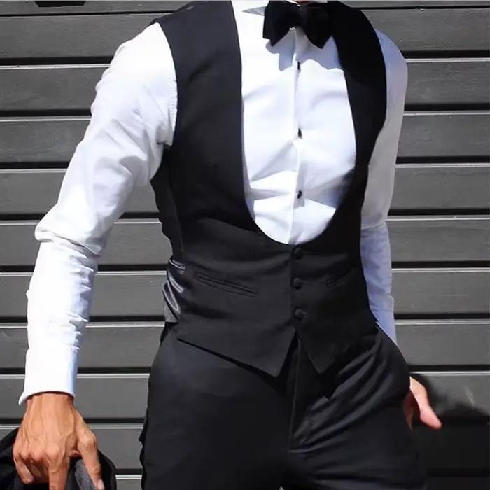 Gilet noir pour homme, pour mariage, costume une pièce ajusté, gilet uni, veste de mode masculine