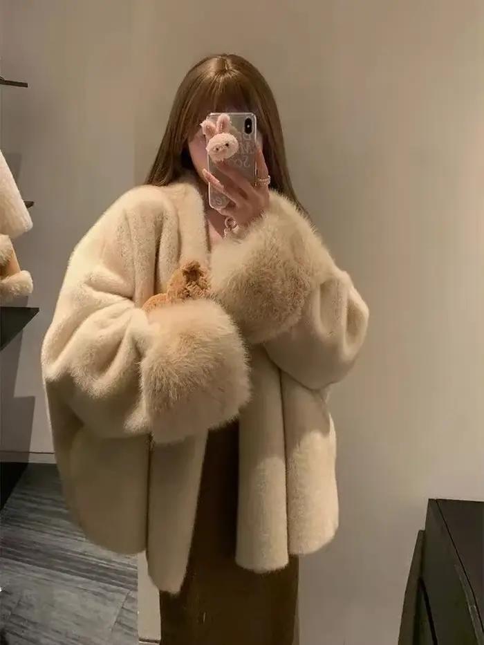 Manteau en fausse fourrure de vison pour femme, épais, ample, poilu, décontracté, mode Y2K, Streetwe
