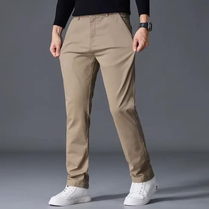 Pantalon en coton pour homme, coupe droite classique, élastique, couleur unie, décontracté, pour aff