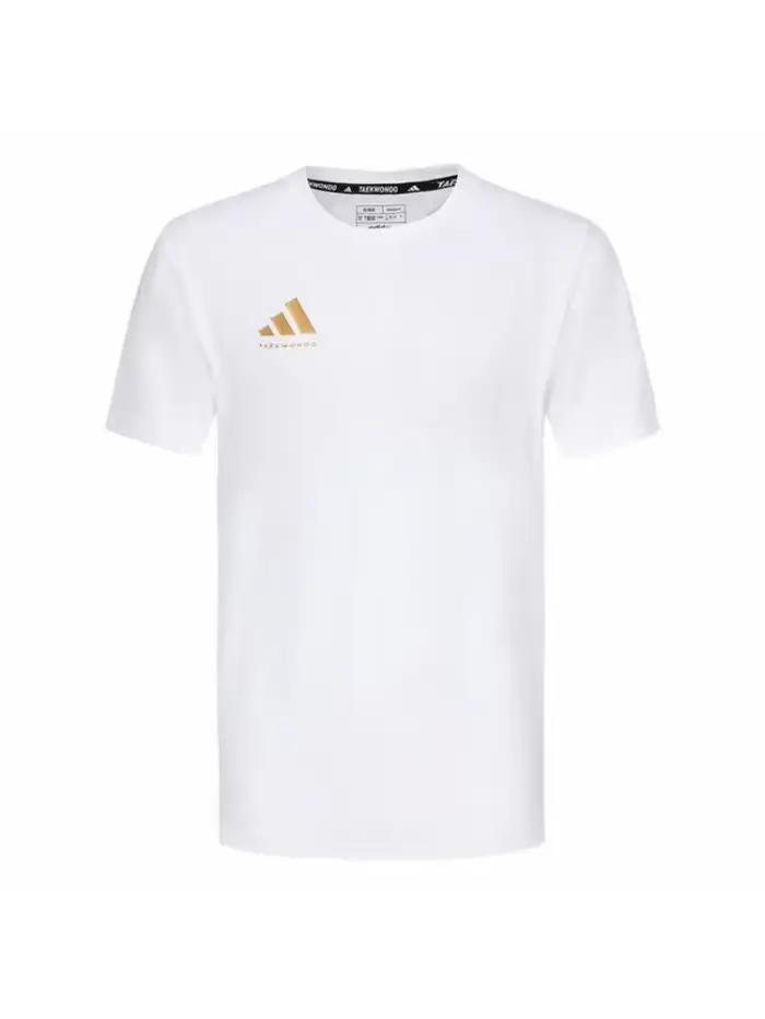 T-shirt unisexe adidas blanc à col rond, léger, respirant, séchage rapide, avec logo imprimé, manche