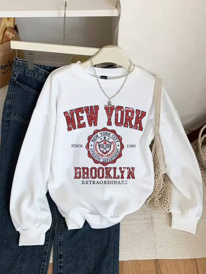 Sweat-shirt à col ras du cou pour femme, décontracté, avec lettres imprimées, Chicago et USA, surdim