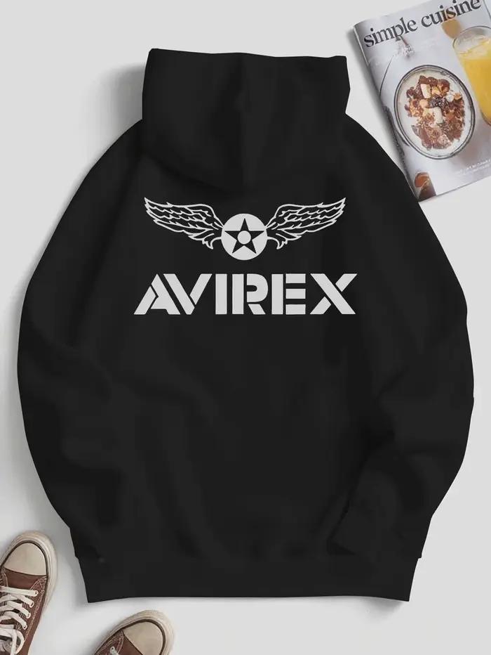 Sweat à capuche Avirex pour homme, surdimensionné, logo ailes, style aviation militaire, pull décont