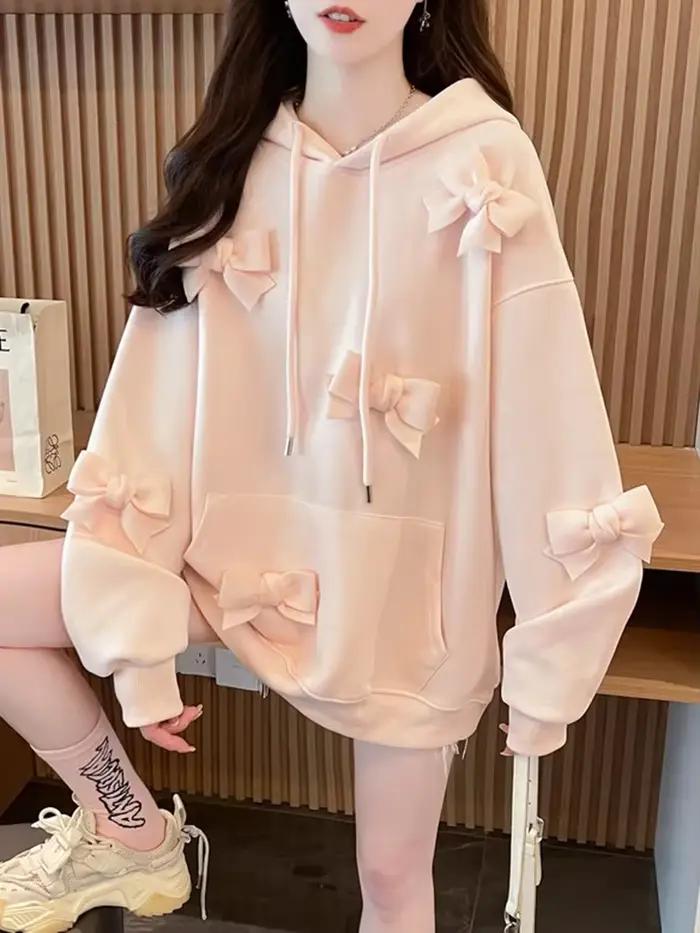 Zoki 3D Bow doux sweat à capuche pour femme paresseux vent à manches longues conception sweats mode 