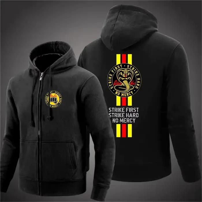Cobra Kai No Mercy imprimé hommes sweat à capuche avec fermeture éclair vestes en coton de haute qua