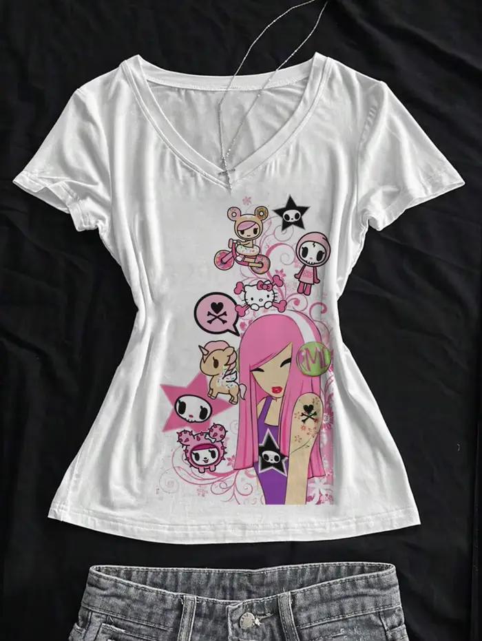 Vêtements pour femmes, t-shirts Kpop Y2k, hauts Kawaii, vêtements courts pour femmes des années 90, 