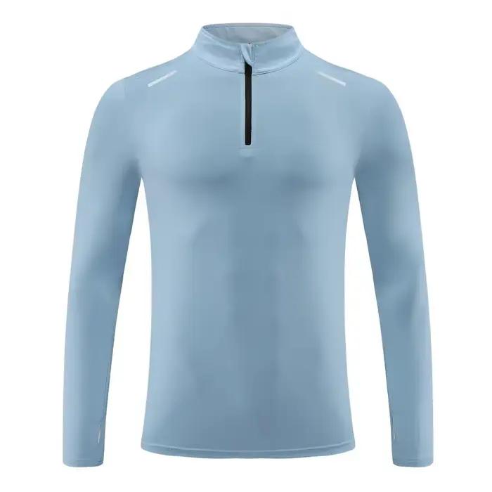 T-shirt à manches longues avec col montant et fermeture éclair pour homme, élastique, serré, t-shirt