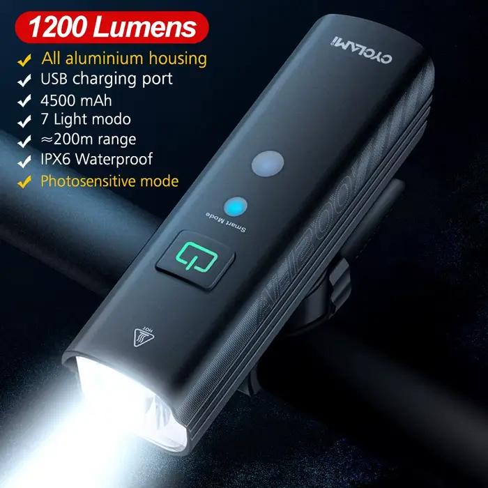 CYCLAMI 1200 2000 Lumen vélo lumière phare vélo avant lampe USB Rechargeable 4500mAh vélo lampe IPX6