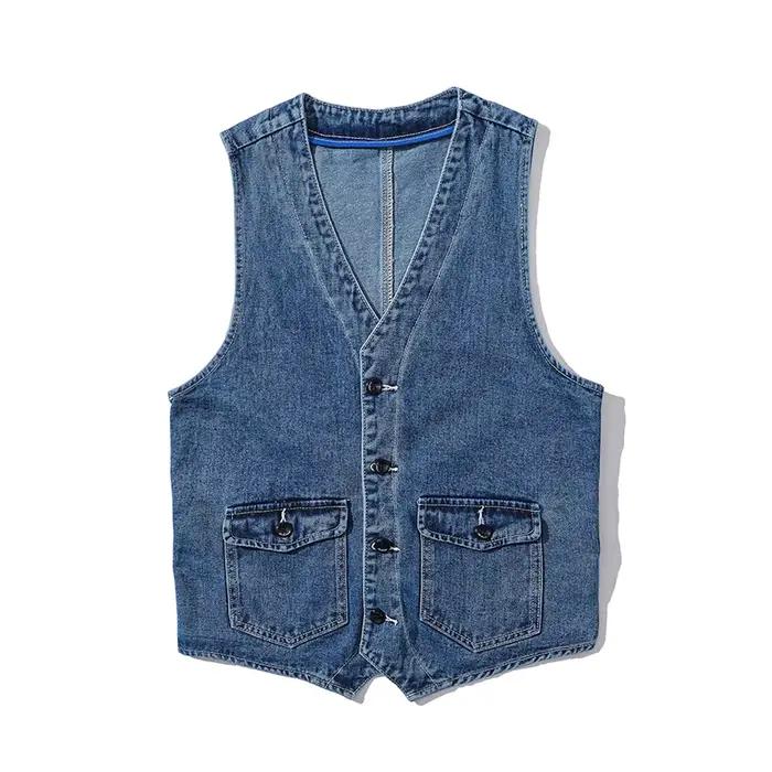 Gilet en jean pour homme, veste décontractée style coréen, col en V, coupe ample, mode printemps-aut