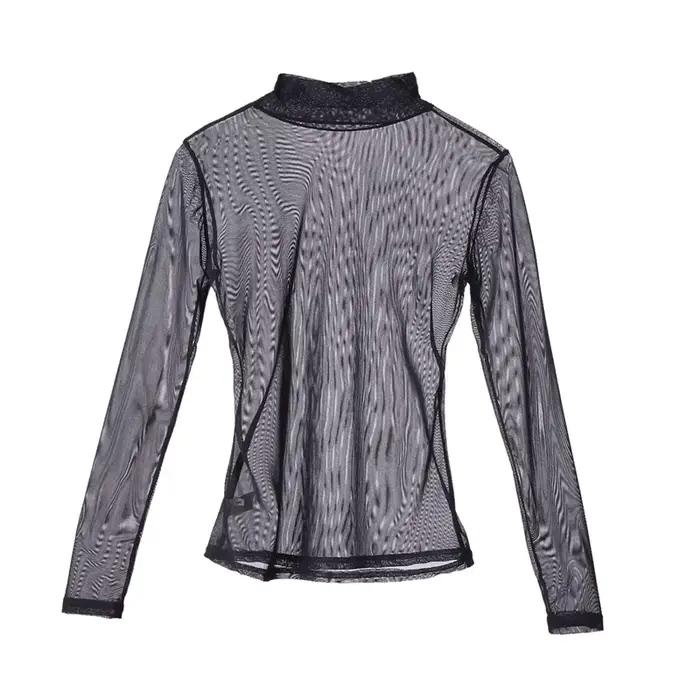 T-shirt transparent à manches longues pour femmes, tee-shirt en maille creuse, sexy, mince, solide, 
