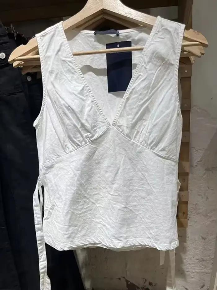 Gilets en coton doux à lacets pour femmes, simple, sexy, col en V profond, précieux, nouveau, blanc,