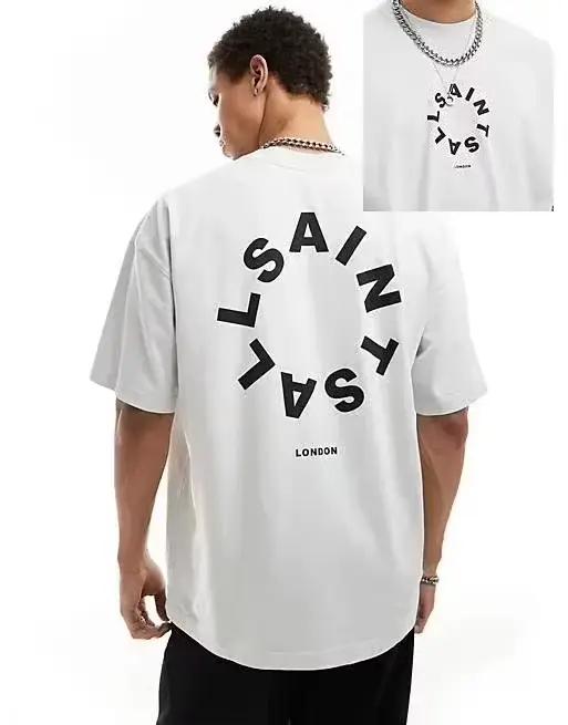T-shirt blanc surdimensionné pour homme en 100 % coton avec imprimé circulaire Saint Louis |   Haut 