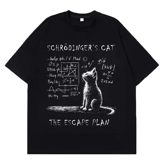 T-shirt en coton à manches courtes pour hommes et femmes, imprimé créatif, physique du chat de Schrö