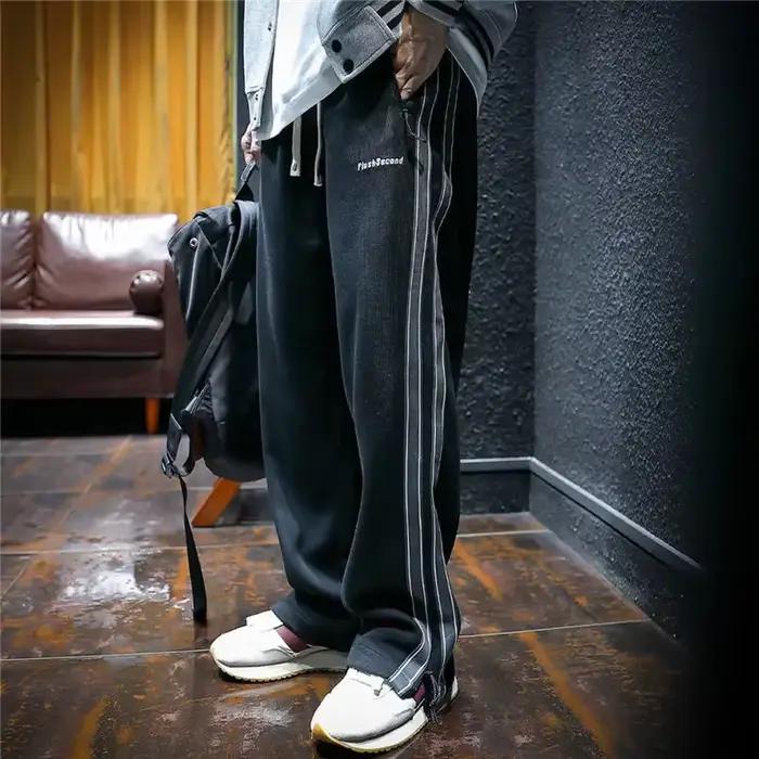 FJStraight-Pantalon de survêtement rayé en coton élastique pour homme, pantalon de sport masculin, b