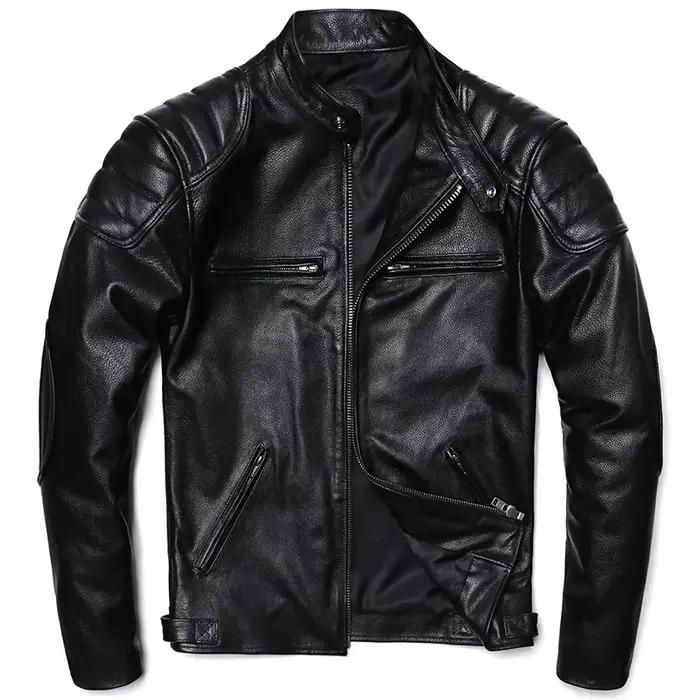 Veste Vintage en cuir véritable jaune chameau pour hommes, manteau de motard en peau de vache nature