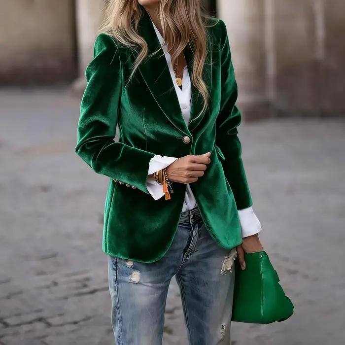 Blazer en velours élégant pour femmes, veste à revers à bouton unique, coupe cintrée, manteau d'exté