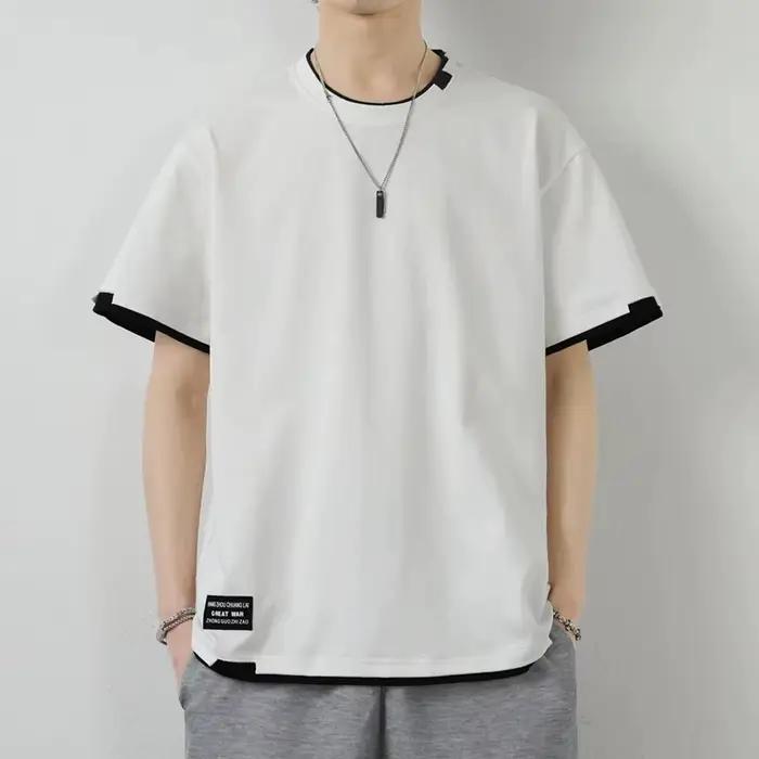T-shirt décontracté en coton imprimé pour homme – Léger, coupe ample, col rond, manches courtes – Ha